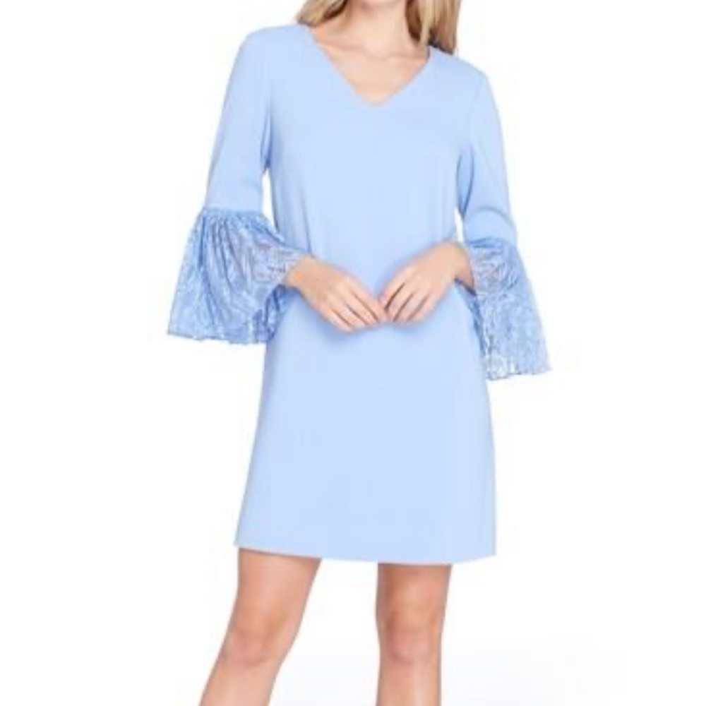 Tahari bell sleeve shift dress in periwinkle